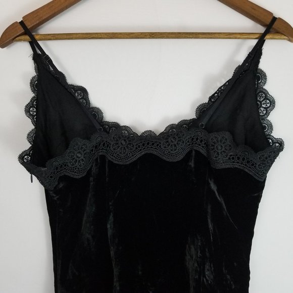 Foxiedox Black Velvet Lace Trim Midi Slip Dress - Picture 5 of 9
